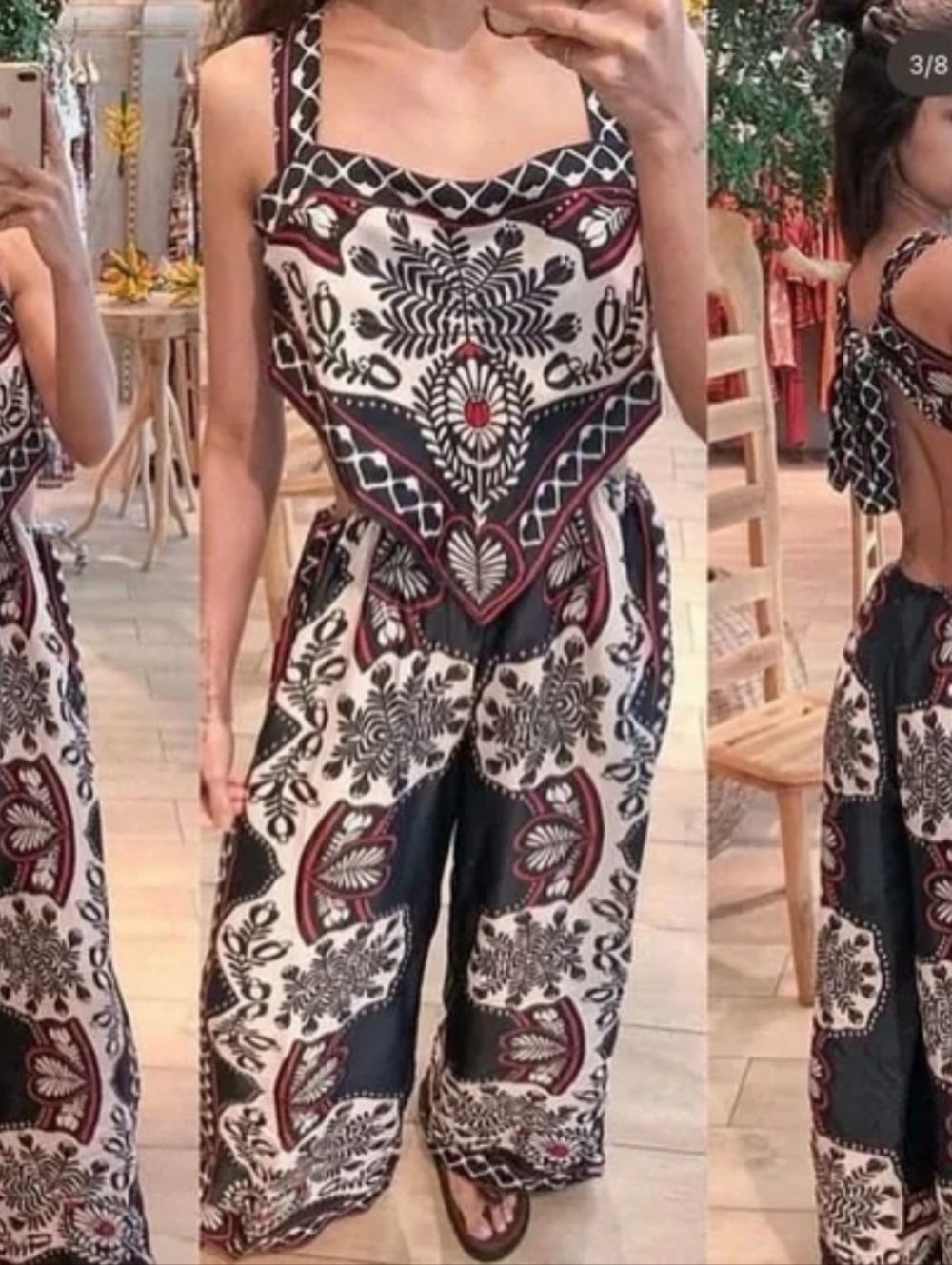 FARM Rio Macacao Cropped Passion Print Open Back scarf Jumpsuit Hearts Combo - Picture 10 of 10